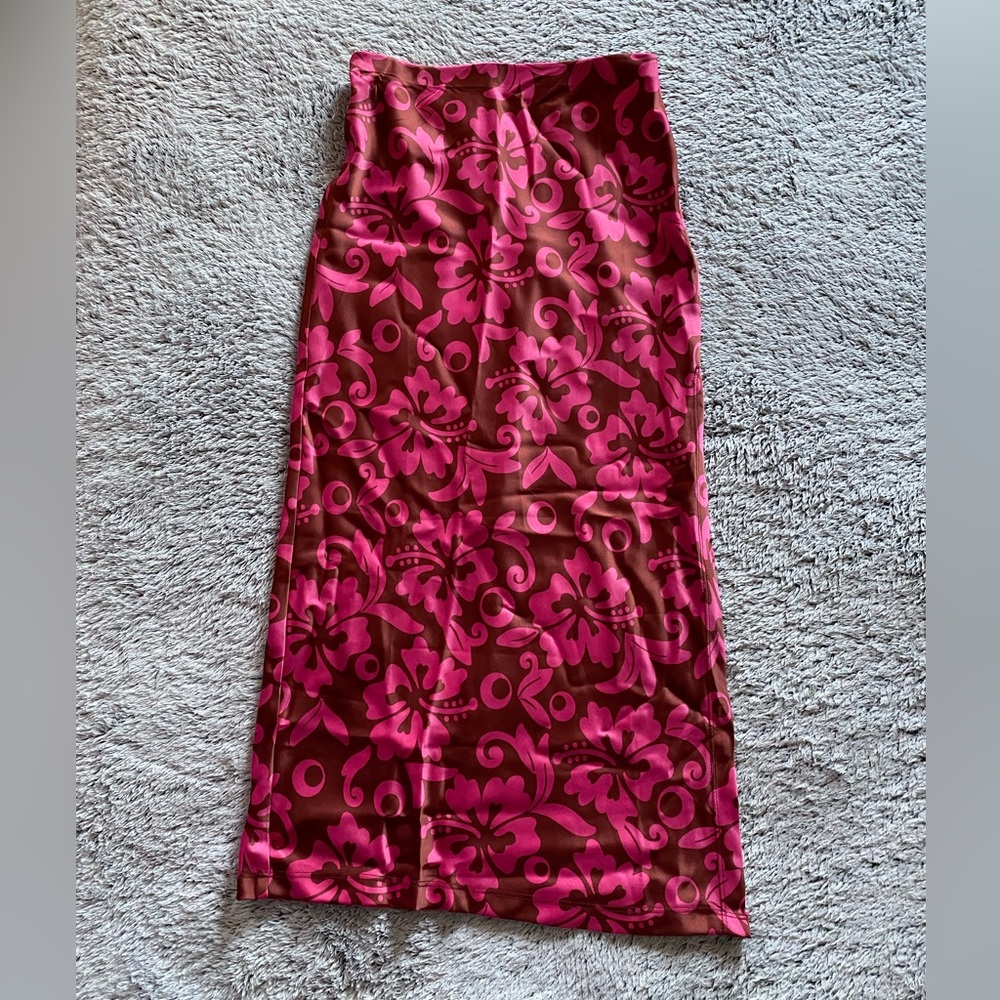 urban outfitters satin hibiscus midi skirt